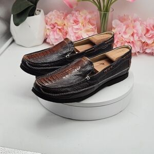 Men’s Ostrich Leather Slip-On Loafers – Size 12 – Brown – Veal Leather Lining